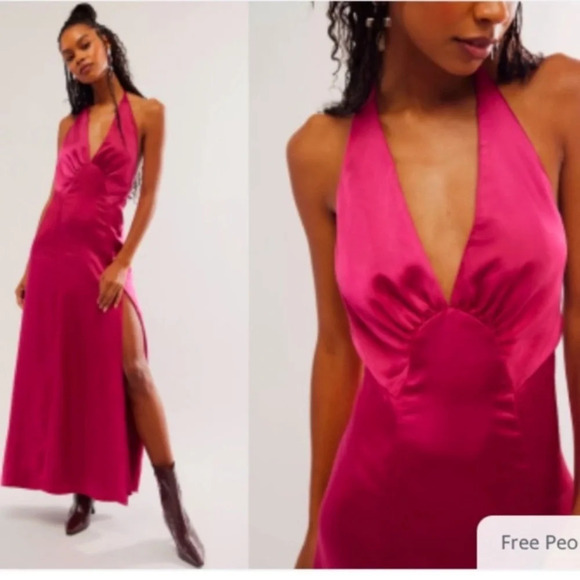 New! Free People dance til dawn Halter Maxi Dress nwot pink nwot 27079 - Picture 1 of 16
